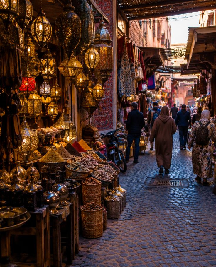 Sunlit lane in the Marrakech medina